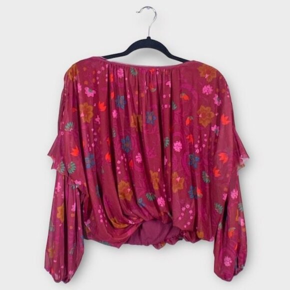 Free People Wildflower Honey Blouse Red, Size Medium - Picture 6 of 7